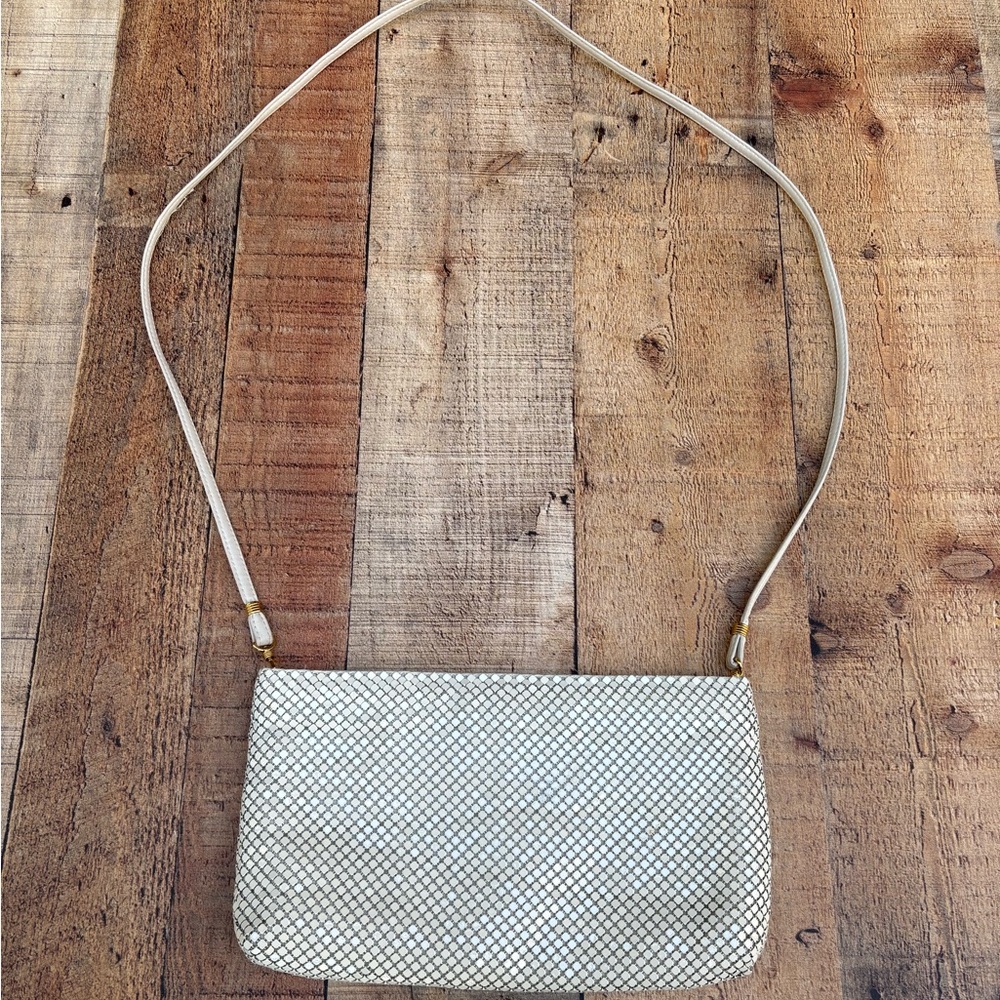 Whiting & Davis Ivory Metallic Mesh Crossbody Handbag Vintage Glamour Retro.